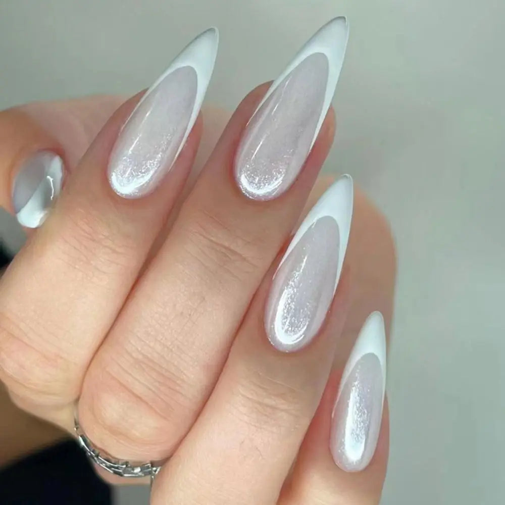Long Stiletto French Fake Nails-1